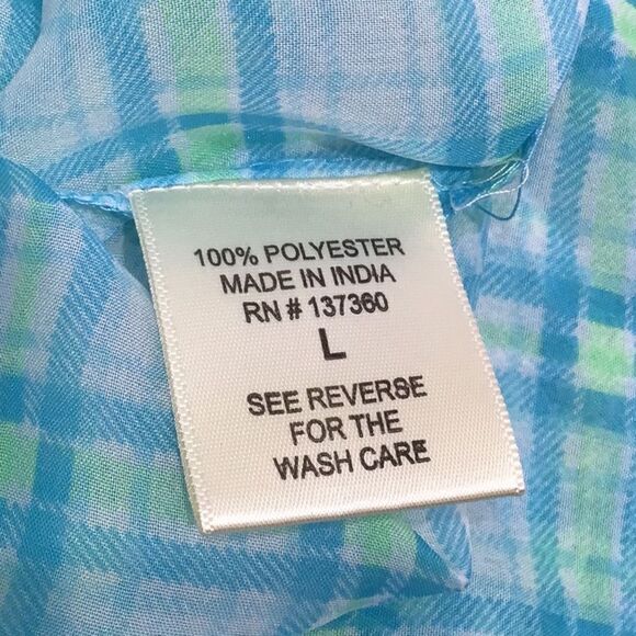 Truth Plaid Floral Teal Semi Sheer Button Down Cottagecore Blouse - Picture 13 of 13